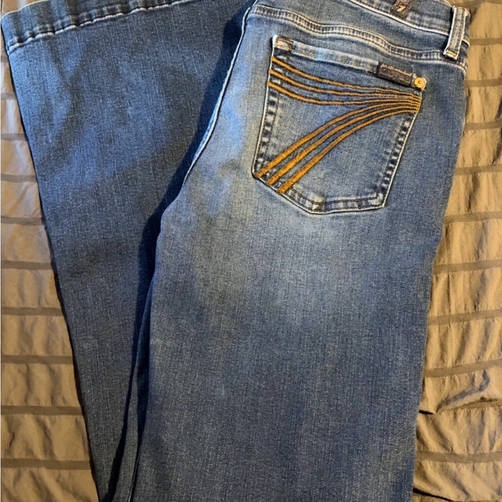 7 For All Mankind Blue Jeans With Gold Stitching